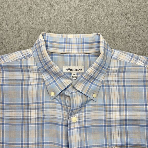 Peter Millar Button-Down Shirt Men’s XL Light Blue Plaid Long Sleeve - Picture 2 of 16